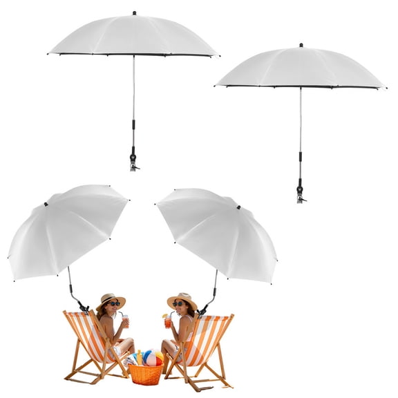 2 PACK Beach Umbrella with Clamp, 360 ° Adjustable Umbrellas for Chair, UPF50 Umbrella for Beach Chair, Patio Chair, Wheelchair, Camping Chair, Golf Carts