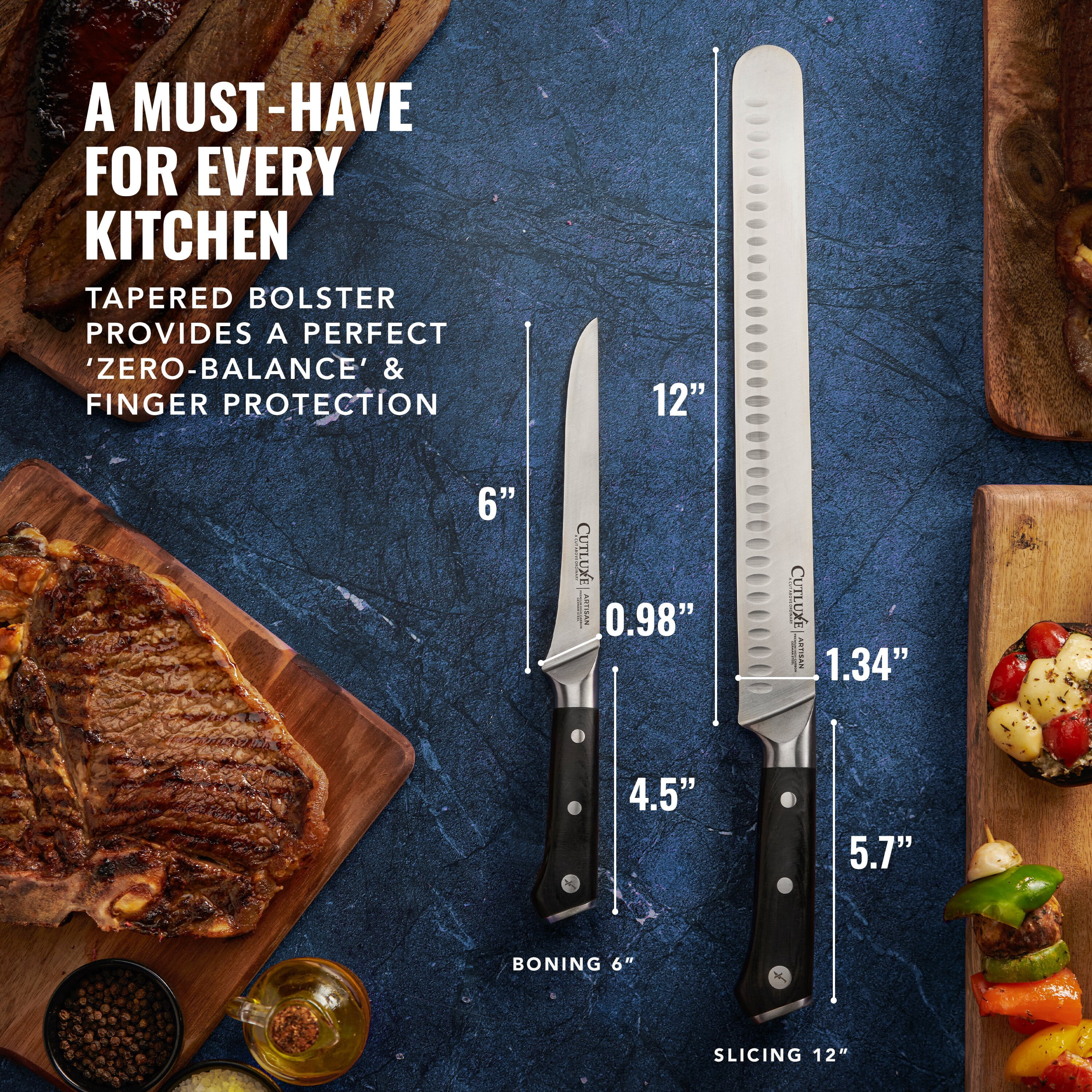 Cutluxe BBQ Carving Knife Set – Brisket Slicing and Boning Knife for Meat Cutting – Professional Knife with Razor Sharp German Steel, Full Tang, Ergonomic Handles – Artisan Series