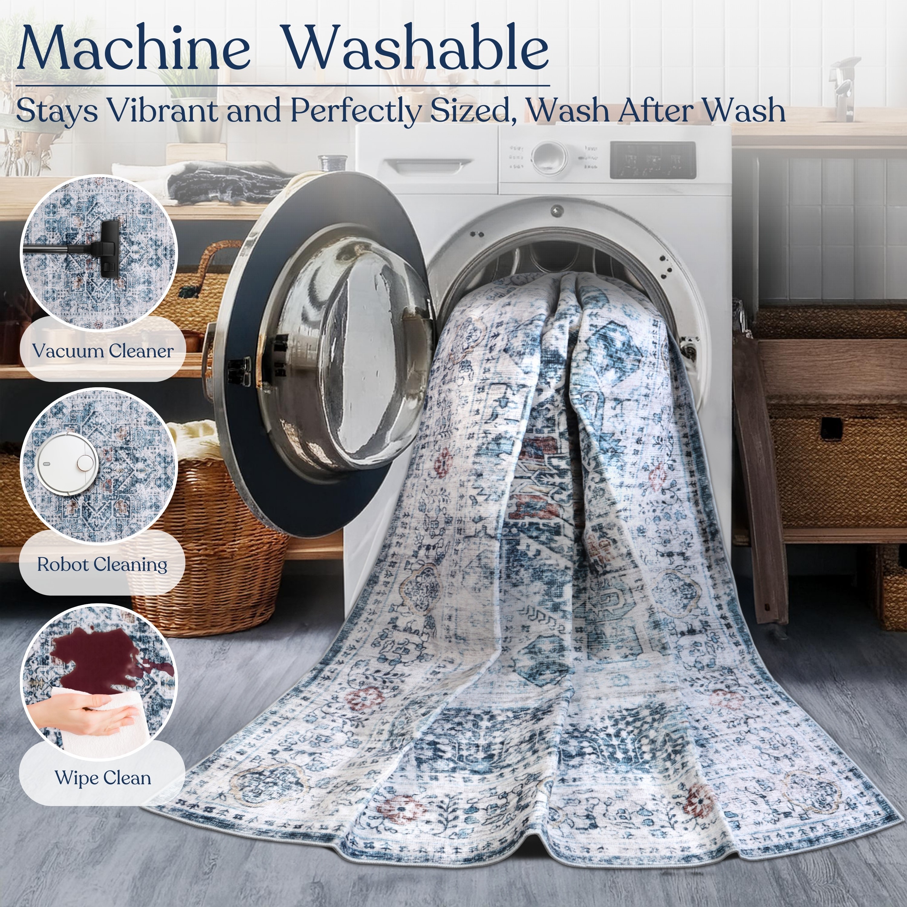 Delara 8'x10' Machine Washable Area Rug, Soft & Durable, Non-Slip, Stain Resistant, Misty Azure, for Bedroom, Living & Dining Room