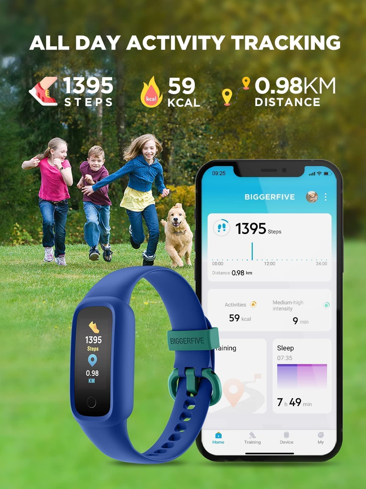 BIGGERFIVE Kids Fitness Tracker, Pedometer, 0.96'' Activity Tracker Watch for Boys Girls, IP68 Waterproof, Blue