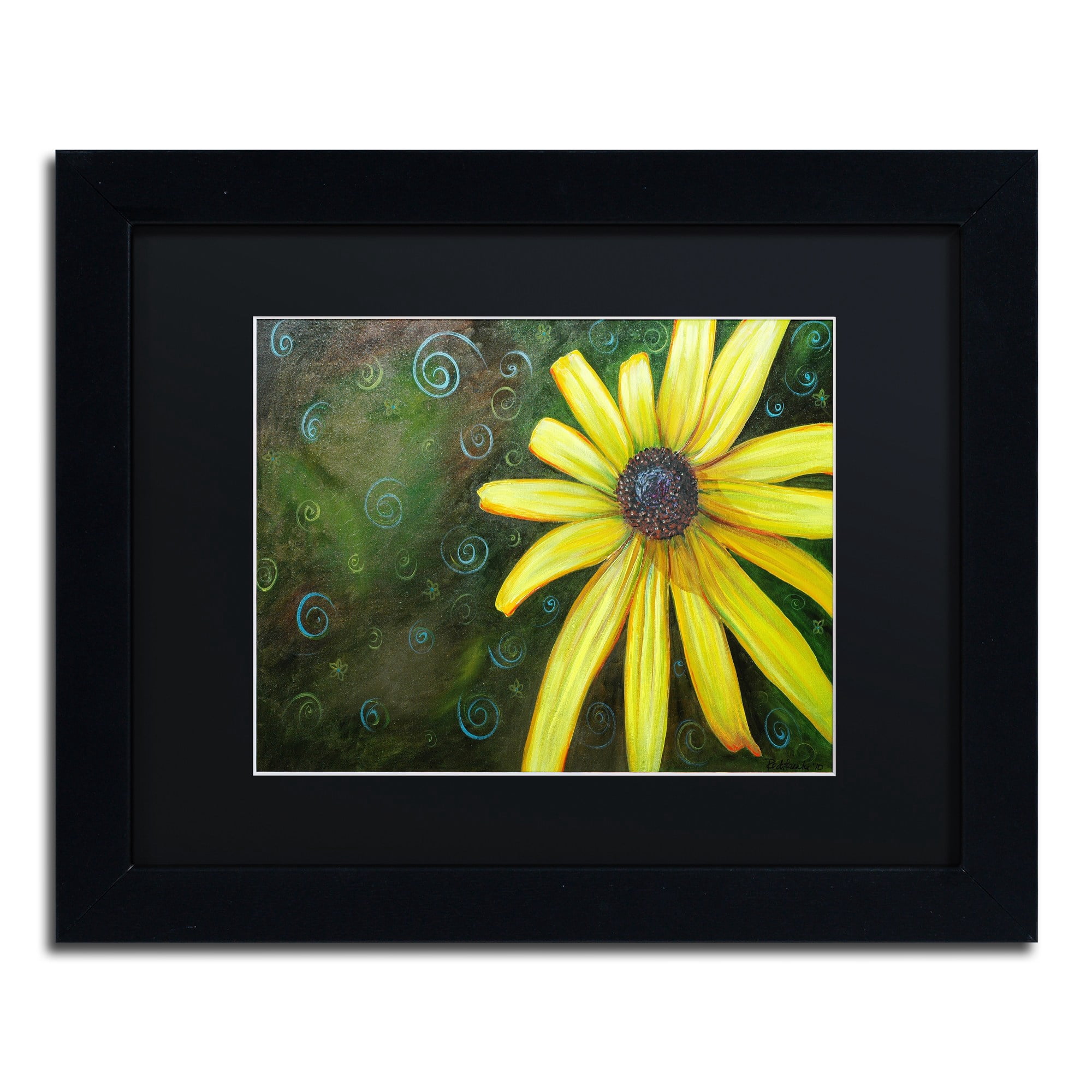 Trademark Fine Art "Black Eyed Susan" Canvas Art by Jennifer Redstreake Black Matte, Black Frame