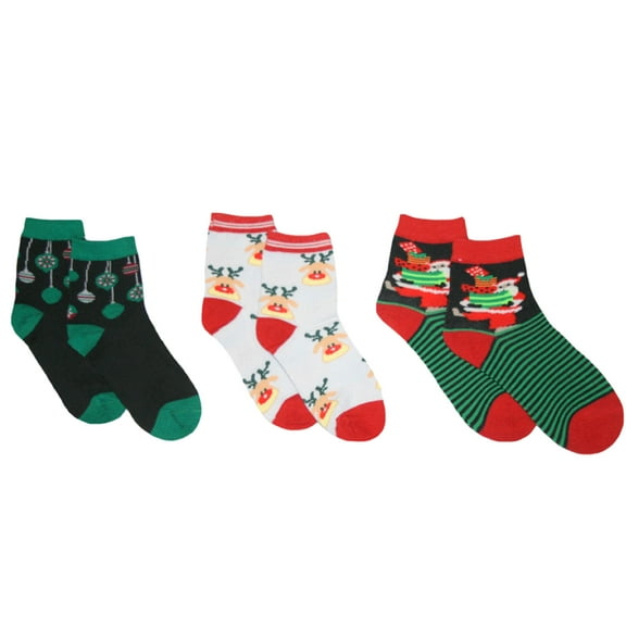 Big Girl's 3pk Quarter Crew Christmas Socks (6-8)