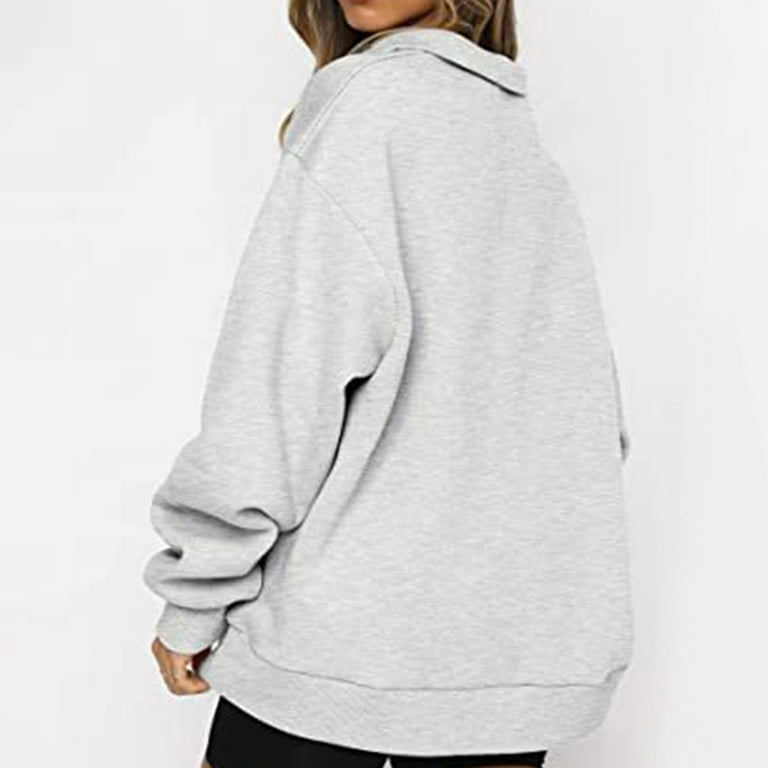 Trendy Queen Womens Oversized Sweatshirts Hoodies Half Zip Pullover Fall  Fashion Outfits - Light grey