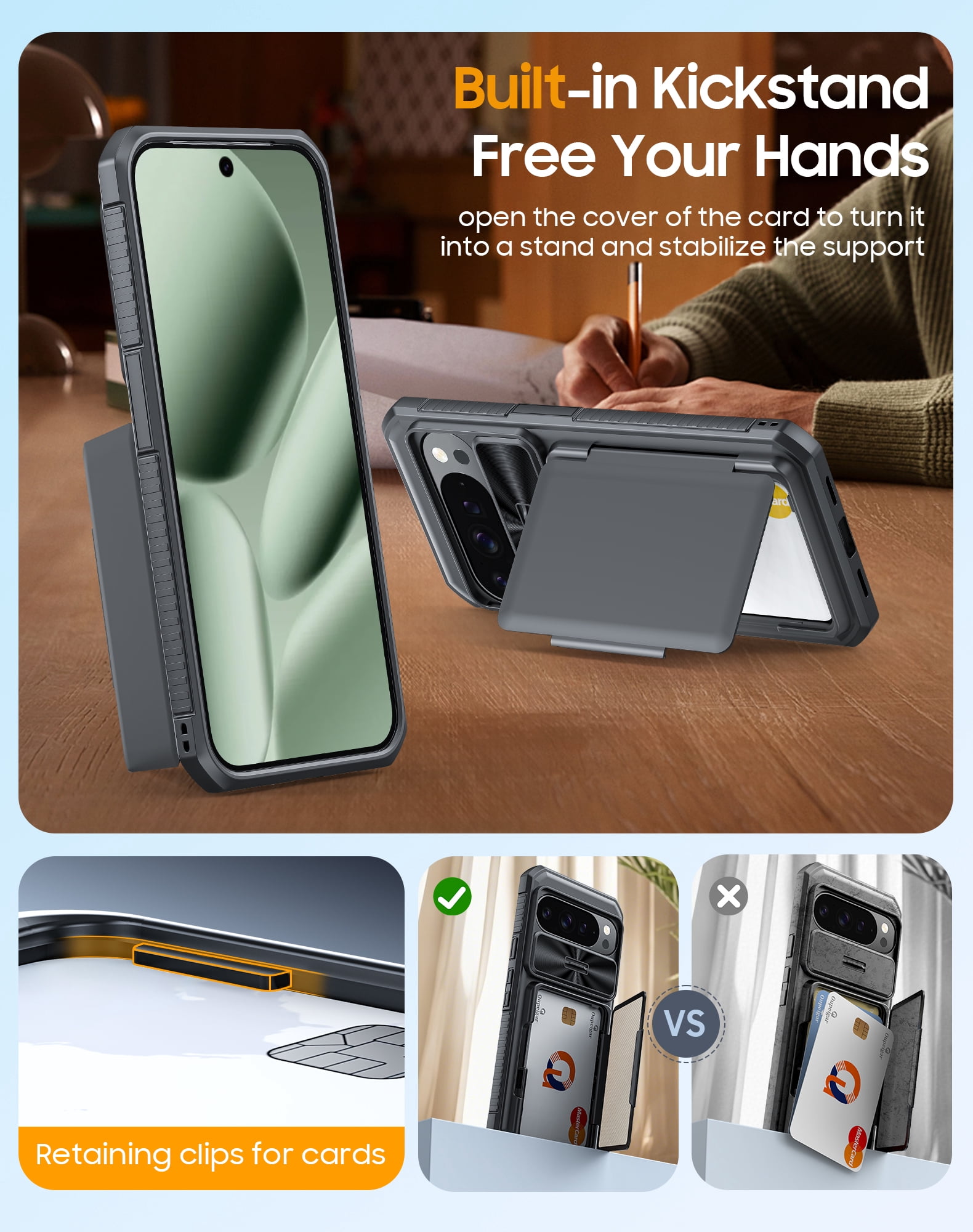 Vizvera for Google Pixel 10 Pro XL Wallet RFlD Cards Holder,Camera Control,Camera Cover,Rugged Shockproof Silicone Protective Phone Case-Black