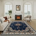 thumbnail image 2 of SUSUZI 5.3' x 7.5' Area Rug Boho Living Room Rug, Washable Low Pile Non Slip Carpet for Bedroom, Dining Room, Retro Area Rug Indoor, Blue, 2 of 10