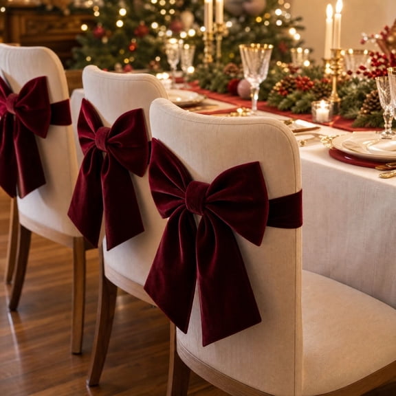 Christmas Chair Back Cover, Dining Holiday Decor, Polyester Festive Accent for Kitchen, Room, Party and Seasonal Home Styling