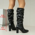 thumbnail image 7 of UngA Womens Boots Mid Calf Fold Over Boots Slouchy Boots Wide Calf Pleated Platform Boots Glitter Metallic Silver Boots Chunky Stacked Boots Womens Black,Size 9, 7 of 7