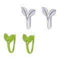 thumbnail image 4 of 2Pairs Frais en Forme de Feuille Oreille Clips Créatif Polyvalent Oreille Décor (Vert Argent), 4 of 8