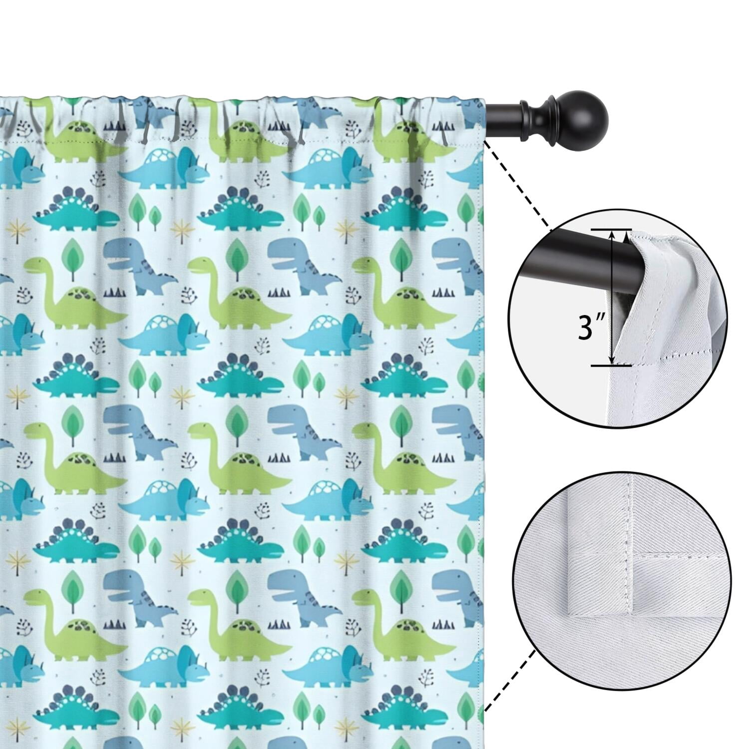 Blackout Kids Curtains,LightBlue Cartoon Dinosaurs Trees Pattern Childrens Insulated Curtains Set Of 2,Bedroom Essentials,Toddler Room Decor 42"x54"