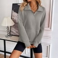 thumbnail image 5 of WTOBBY Women's Half Zip Pullover Sweatshirt Blouse, Casual Business Tunic Top with Long Sleeve Round Neck, Fashionable Fall Office Wear Comfortable Stretch Fabric,Gray L, 5 of 5