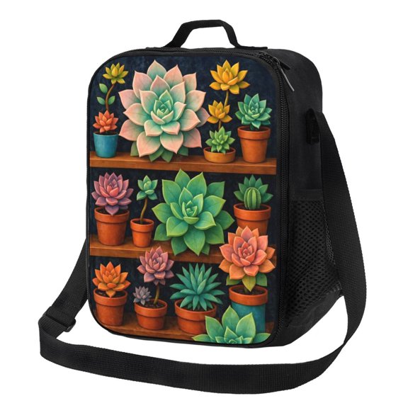 Succulent Plant Lunch Bag Insulated Thermal Lunch Box with Shoulder Strap & Handle for Women and Men