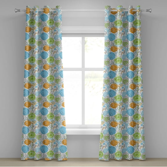 Ambesonne Floral Grommet Curtain, Doodle Leaves and Hearts, 50" x 84", Lime Green Sky Blue