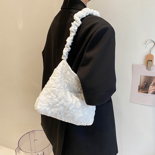 Bolsa Bolso de hombro plisado retro para mujer Bolso de gran capacidad informal (Blanco) JShteea Para Estrenar