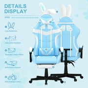 Soontrans Gaming Chair Office Chair, Massage Computer Chair with Adjustable Headrest & Lumbar Support & Footrest, Ergonomic High Back Game Gamer Chair for Adults Kids, Blue