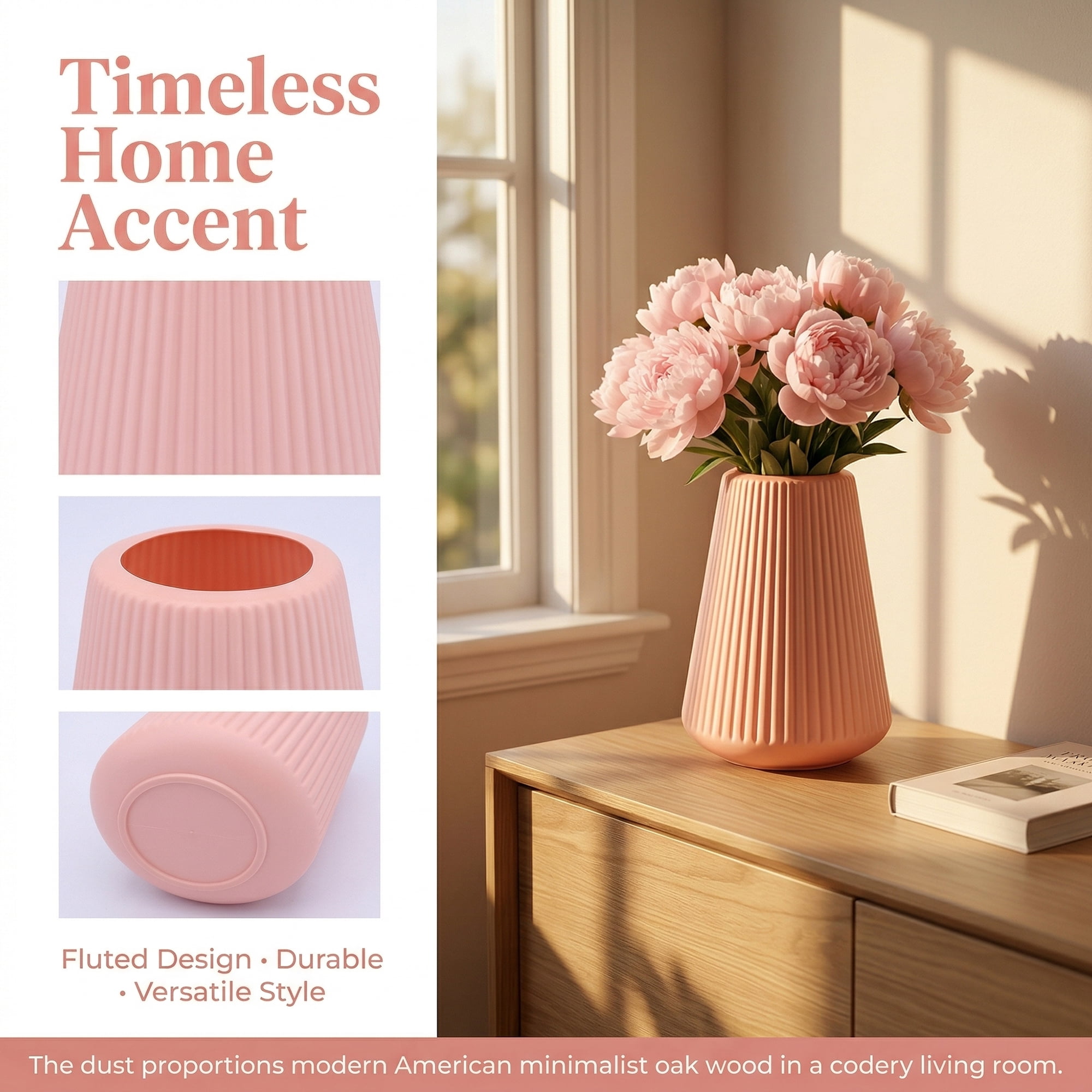 Unique Bargains Acrylic Conic Tall Plastic Trumpet Vase Pink 6.5"L x 6.5"W x 7.9"H