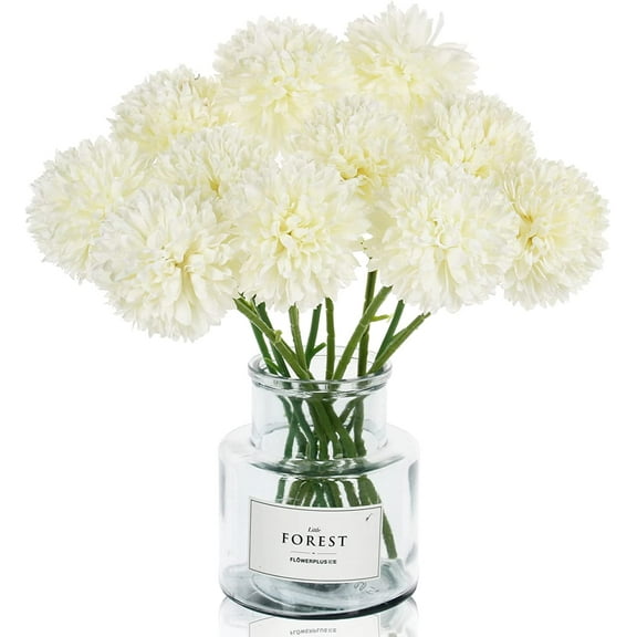 Nvzi 12Pcs Artificial Chrysanthemum Flowers Faux Red Ball Flowers Burgundy Fall Flowers for Christmas (White)