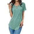 thumbnail image 5 of Nlife Women Lace-up Front Solid Color Short Sleeves Tunics Top, 5 of 7