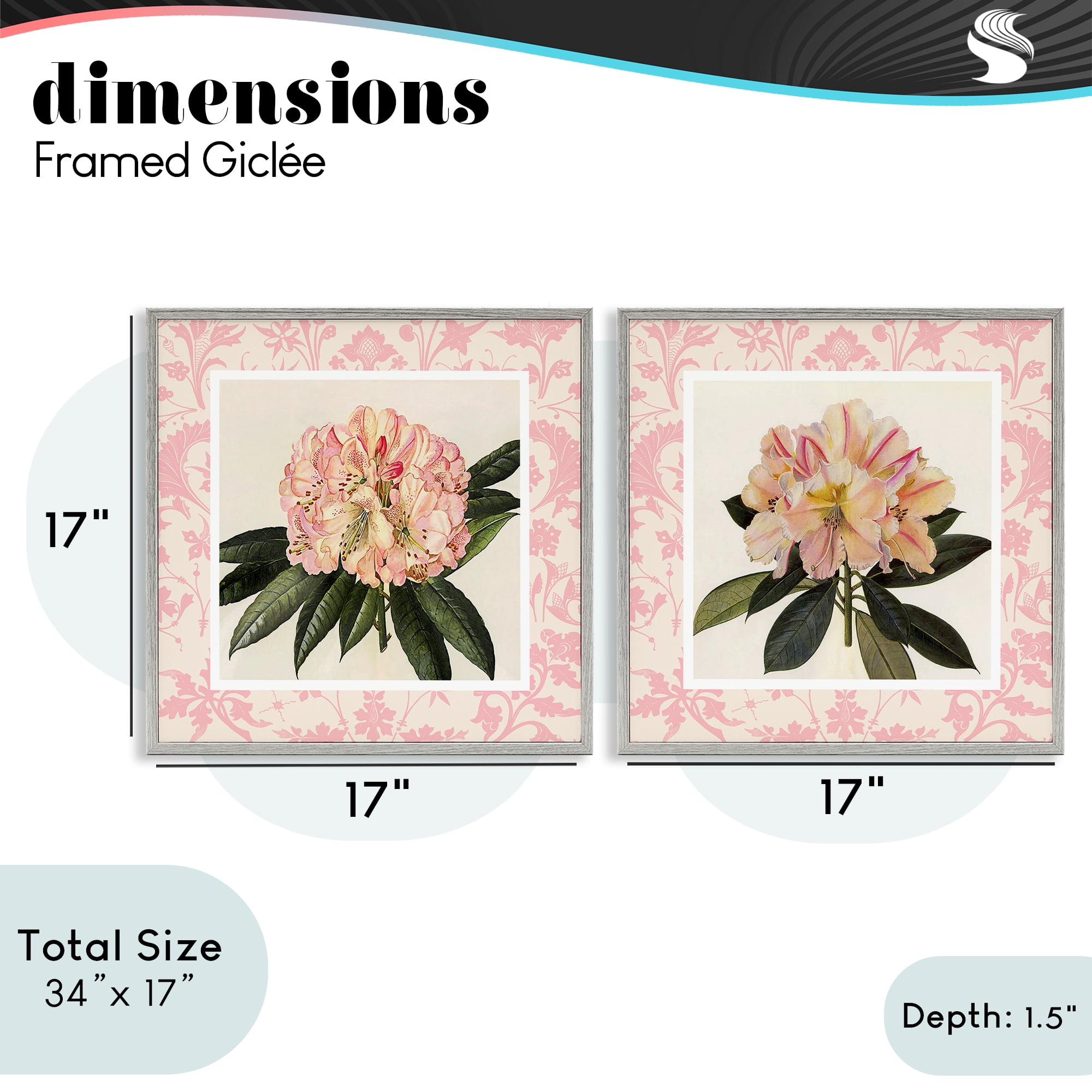 Stupell Industries Pink Vintage Pattern Botanicals 2 Piece Gray Framed Giclee Art Set, design by Livi Finn