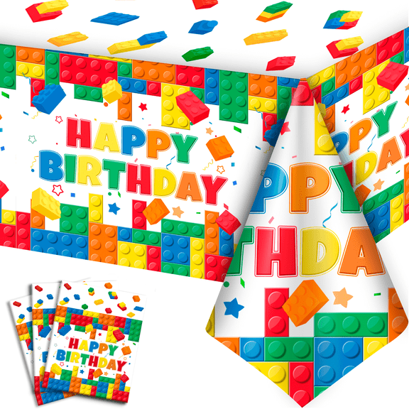 3Pcs Building Block Tablecloths, Colorful Block Pattern Table Covers, Ideal for Building Block Birthday Party Decor and Themed Party Supplies
