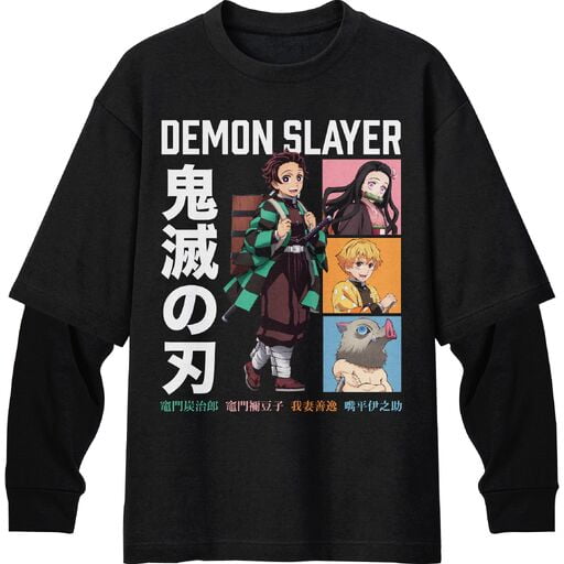 Demon Slayer Character Grid Men's Black Twofer Combo Shirt-Large