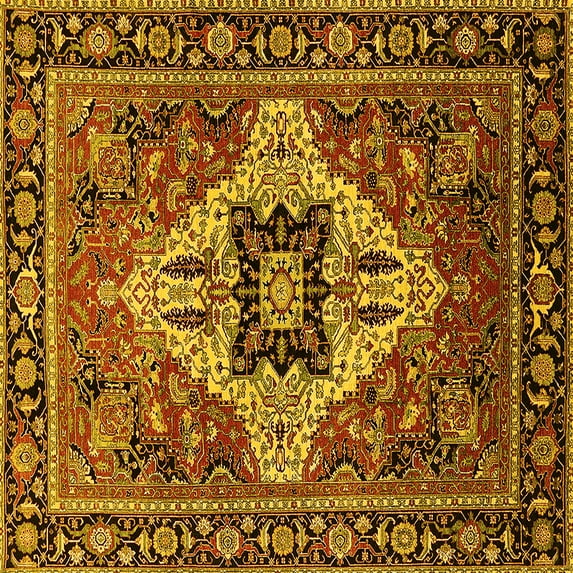 Ahgly Company Machine Washable Indoor Square Oriental Yellow Industrial Area Rugs, 5' Square