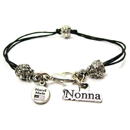 - Nonna Italian Grandmother Pewter Beaded Black Waxed Cord Bracelet