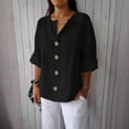 thumbnail image 2 of Shirts For Women Long Sleeve Shirt Tops 3/4 Sleeve Cotton Linen Button Down V Neck Shirts Casual Loose Outfits Clothes Long Sleeve Shirts For Women, 2 of 5