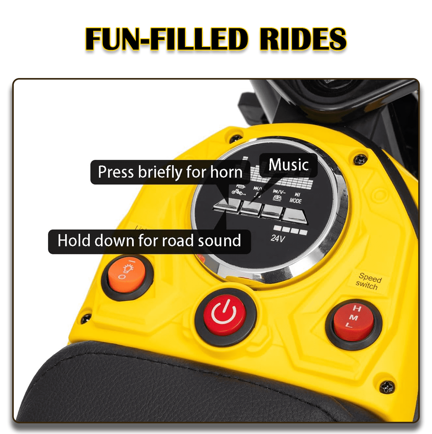 Kids Electric Dirt Bike with LED Safety Lights, 15 MPH Max, 3-Speed Parent Control, 24V Motorcycle, Durable 250W Gear-Safe Motor, Yellow