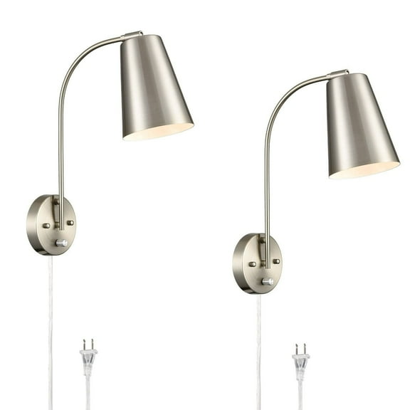 Claxy Brushed Nickel Wall Sconces with Plug in Cord Set of 2
