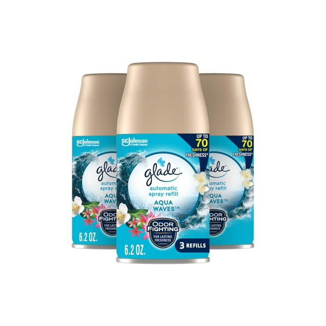 Aerosol automático de recambio para ambientador Glade Aqua Waves, 180 ml, paquete de 3