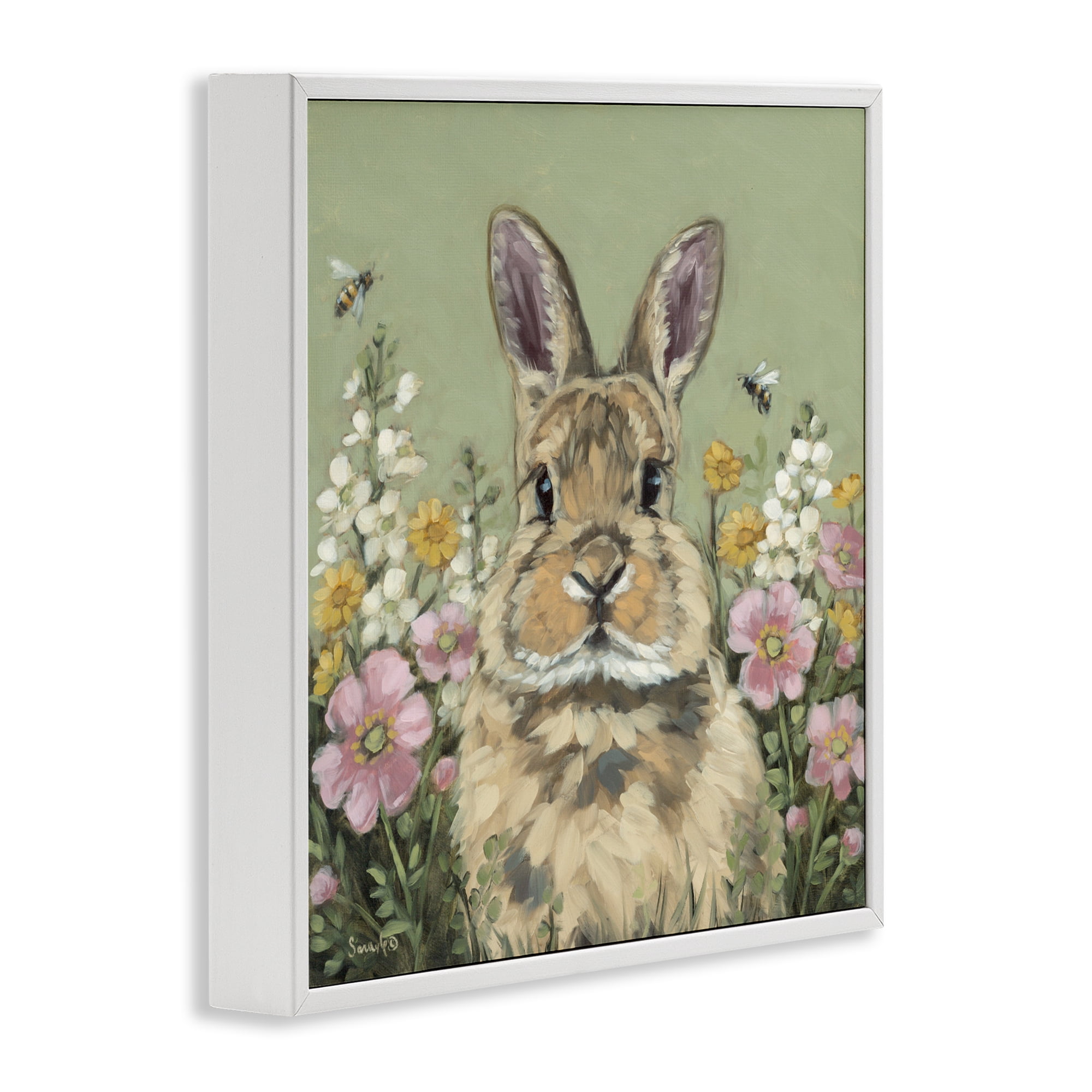 Stupell Industries Spring Abloom Rabbit White Framed Giclee Art, design by Sara G. Designs