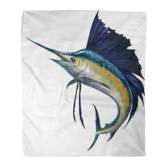 JSDART Throw Blanket Warm Cozy Print Flannel Blue Marlin Sailfish on Atlantic Fish Jumping Comfortable Soft for Bed Sofa and Couch 58x80 Inches