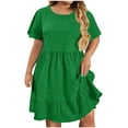 thumbnail image 2 of gljltg Summer Dresses for Women Round Neck Short Sleeve Plus Size Dress High Waist Solid Color Ruffled Short Dress Oversized Party Elegant Office Work Dresses, 2 of 8