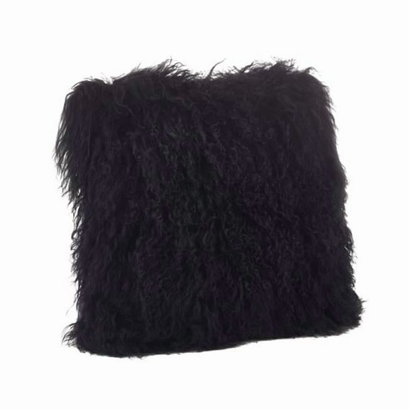 SARO 3564.BK20S 20 in. Square Wool Mongolian Lamb Fur Throw Pillow Black