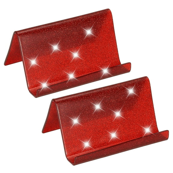 Business Card Holder for Desk, 2Pcs Acrylic Business Card Holders Shine Card Stand Organizer Cards Display for Office, Red