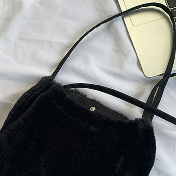Bolsa de hombro de felpa suave a la moda para mujer de mano de gran capacidad de Color sólido de invierno JShteea Para Estrenar