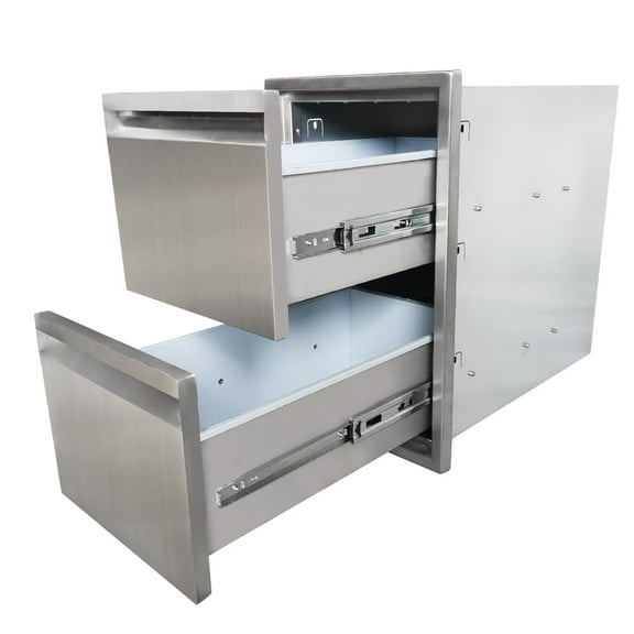 Outdoor Kitchen Drawer, 2-Layer Stainless Steel 13" W x 20.5" H x 21" D Outdoor Kitchen Access Drawer, Flush Mount BBQ Drawer for Outdoor Kitchens & BBQ Islands