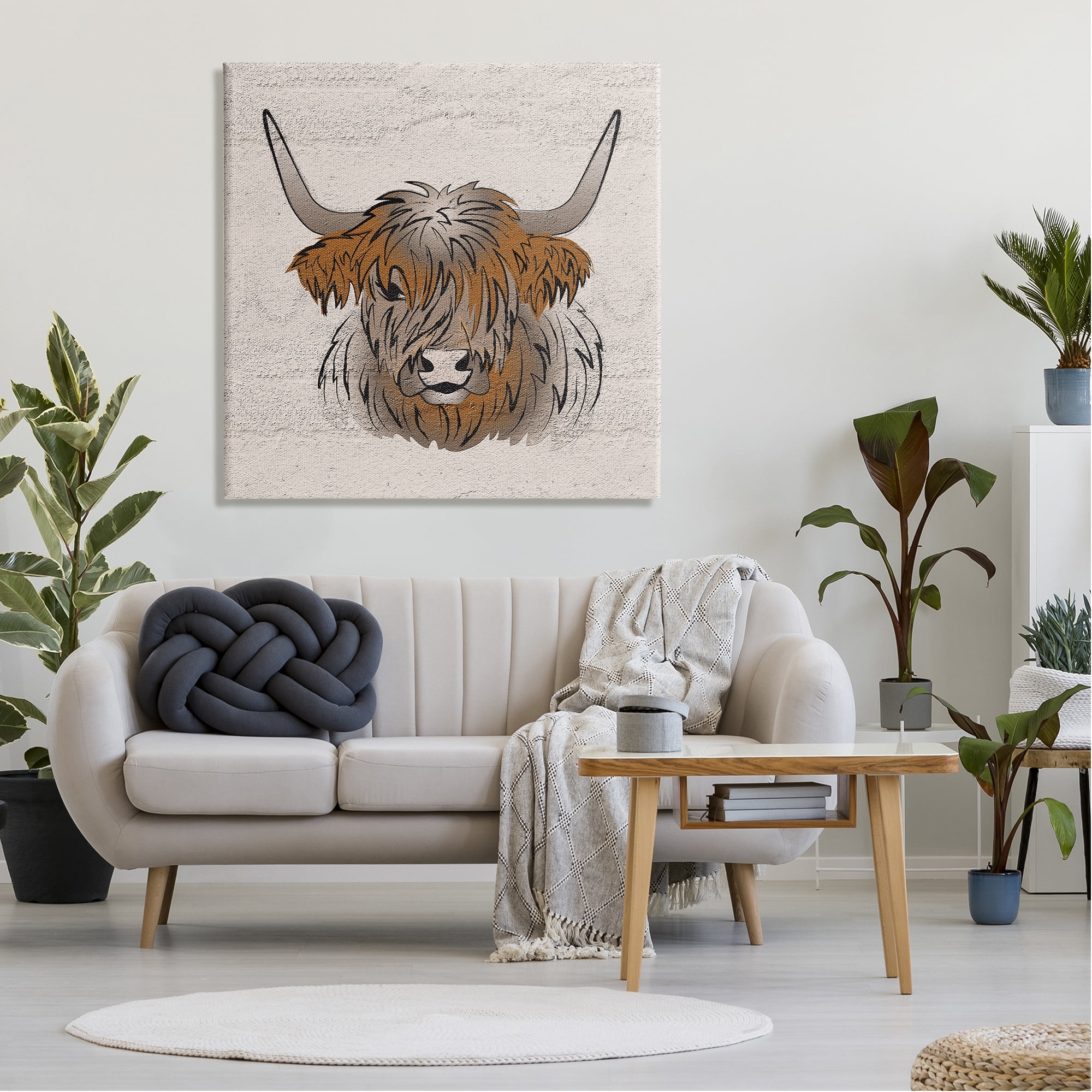 Stupell Industries Highland Cow Drawing Animals & Insects Painting Gallery Wrapped Canvas Art Print Wall Art, 36 x 36