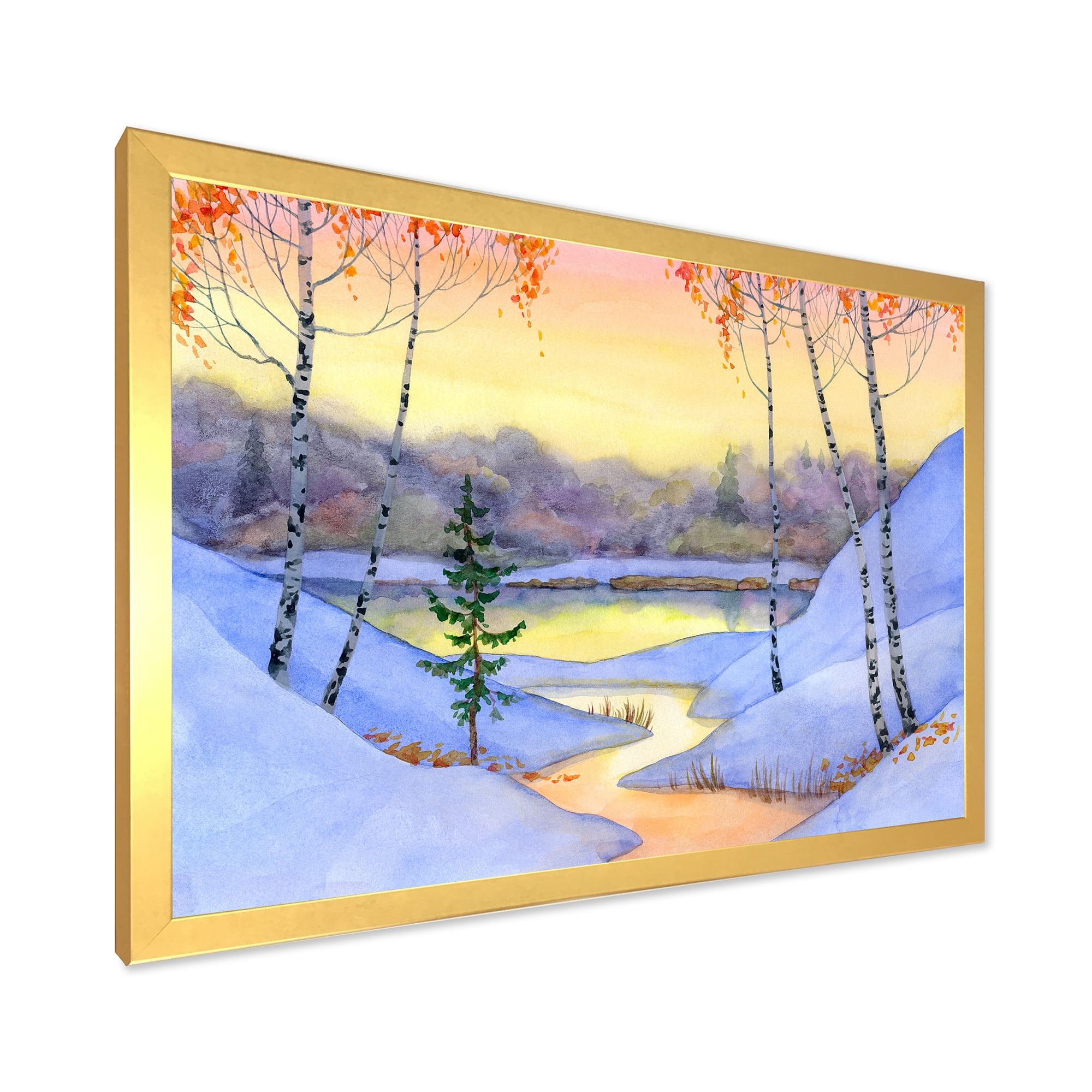 Designart 'Stream Through The Winter Forest II' Lake House Framed Art Print