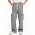 thumbnail image 2 of Hurxie Boys Cargo Sweatpants Straight Leg Open Bottom Pants Kids Loose Athletic Pants with Pockets Gray,160, 2 of 7