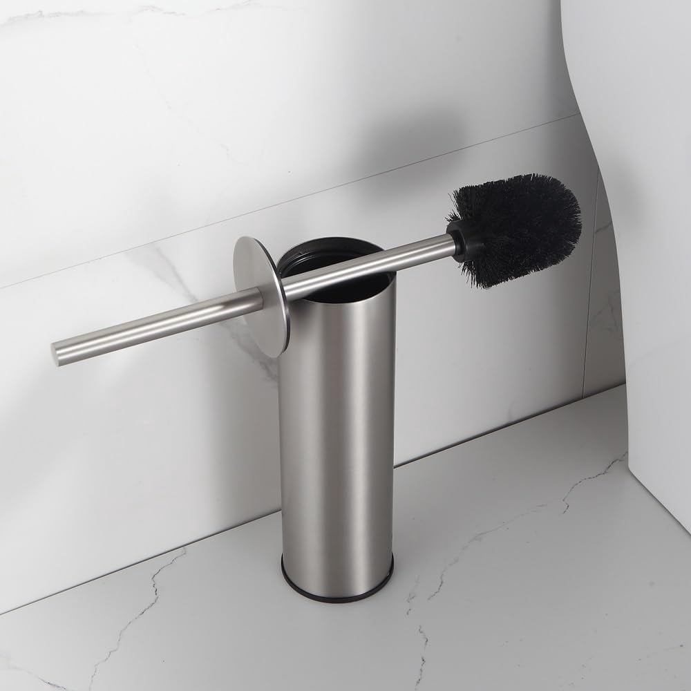 Toilet Brush and Holder Set Brushed Nickel Round Stainless Steel