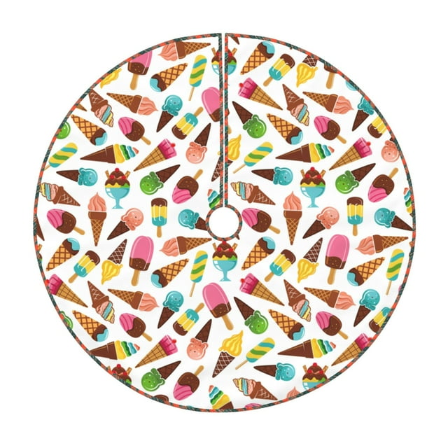Fotbe Ice Cream Popsicles Pattern Christmas Tree Skirt, Tree Skirts Plush Christmas Decorations, Christmas Tree Skirts Xmas Decorations Holiday Party Decor-30"