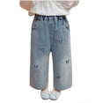 thumbnail image 2 of YMNXA Toddler Kids Girls Denim Pants Elastic Waist Wide Leg Butterfly Embroidery Rhinestone Design Comfortable Fashion Jeans Trousers For Daily Wear,Blue,7-8 Years, 2 of 6