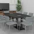 thumbnail image 2 of Harmony Series 8 Person Boat Shaped Conference Table with Matte Black Square Metal Base Modular Meeting Room Tables for Offices, Training Rooms, and Homes | Black Cypress – 8ft, 2 of 6