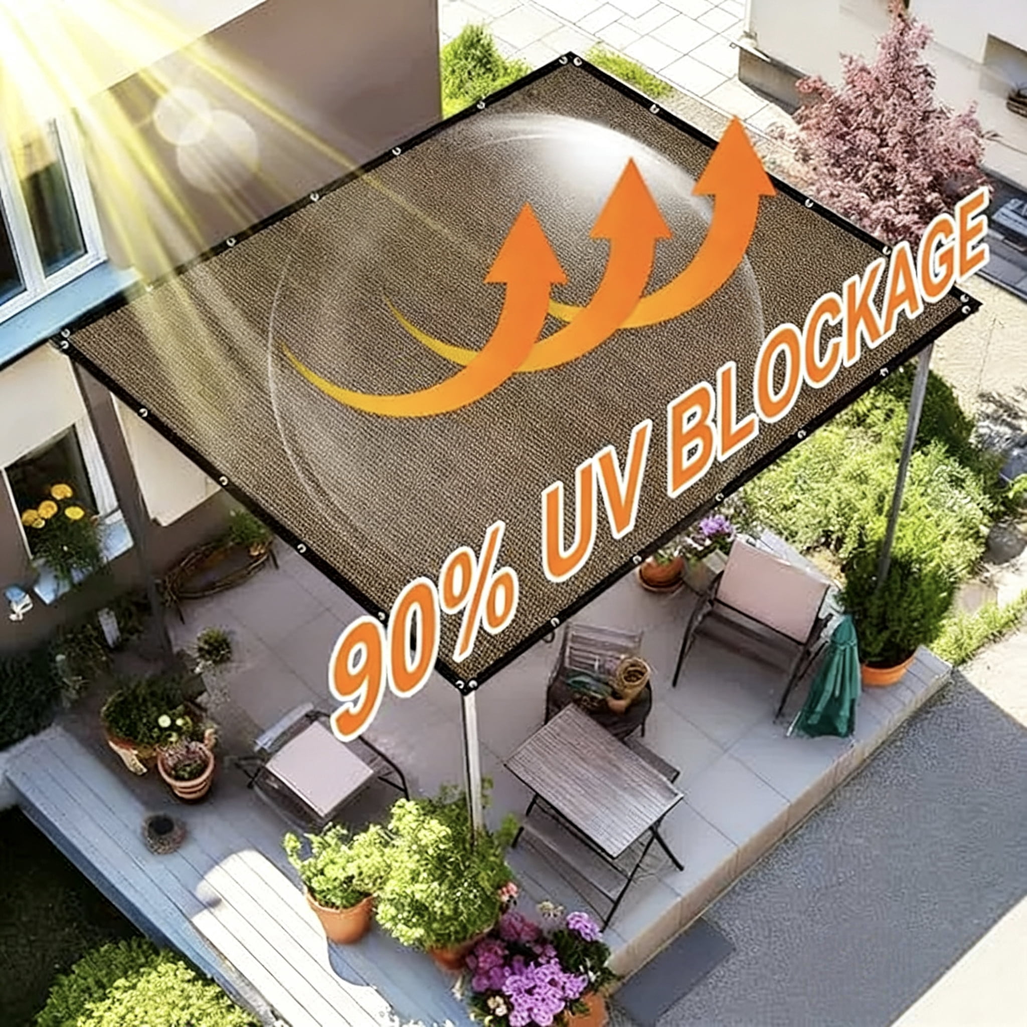 90% UV Block Sun Shade Cloth with Grommets, Outdoor Pergola Shade Cover for Patio Garden Backyard（Mocha，6'×16'）