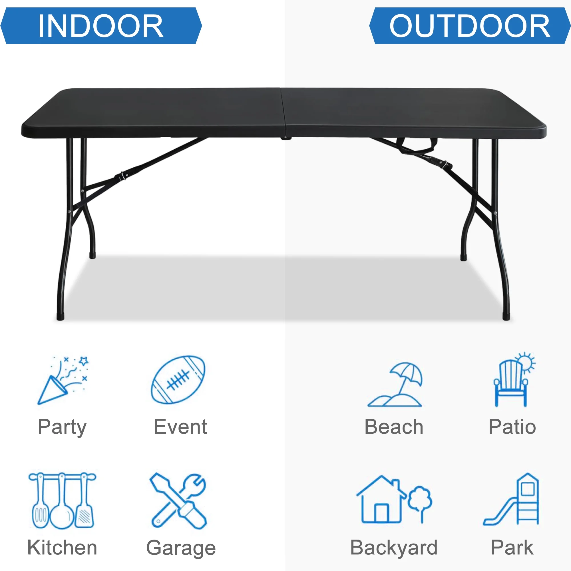 Jopath 6 Foot Folding Table,Black Plastic Folding Table,Built-in