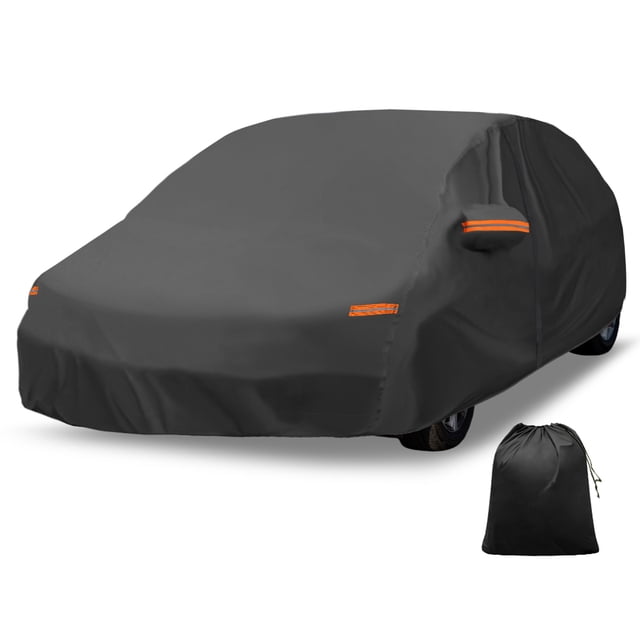 Funda de coche única Bargains, película de aluminio, funda para coche exterior, protección impermeable para todo clima con cremallera en la puerta del conductor, negra para Toyota Prius Hatchback