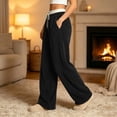 thumbnail image 6 of Tqcoqu Women's Contrast Waist Fuzzy Fleece Wide Leg Pants Drawstring Elastic Waist with Pockets Warm Casual Long Trousers, 6 of 6