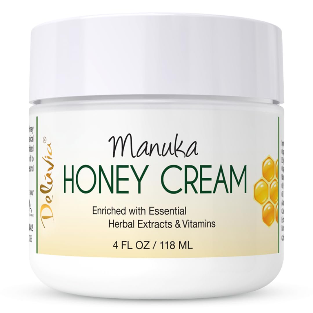 Deluvia - Manuka Honey Cream for Face & Body Soothing, Hydrating, & Non-Greasy for Dry Skin, Moisturizing Lotion 4 fl. oz