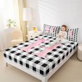 thumbnail image 2 of Manfei Ribbon Bowtie Letter Design Fitted Sheet Full,Abstract Plaid Pattern Bed Set,3pcs,1 Fitted Sheet and 2 Pillowcases, 2 of 6